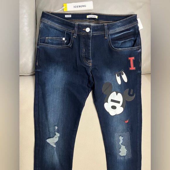 NWT-Iceberg x Disney Mickey Mouse Women’s Distressed Boyfriend Jeans - Size 28 - Picture 3 of 9
